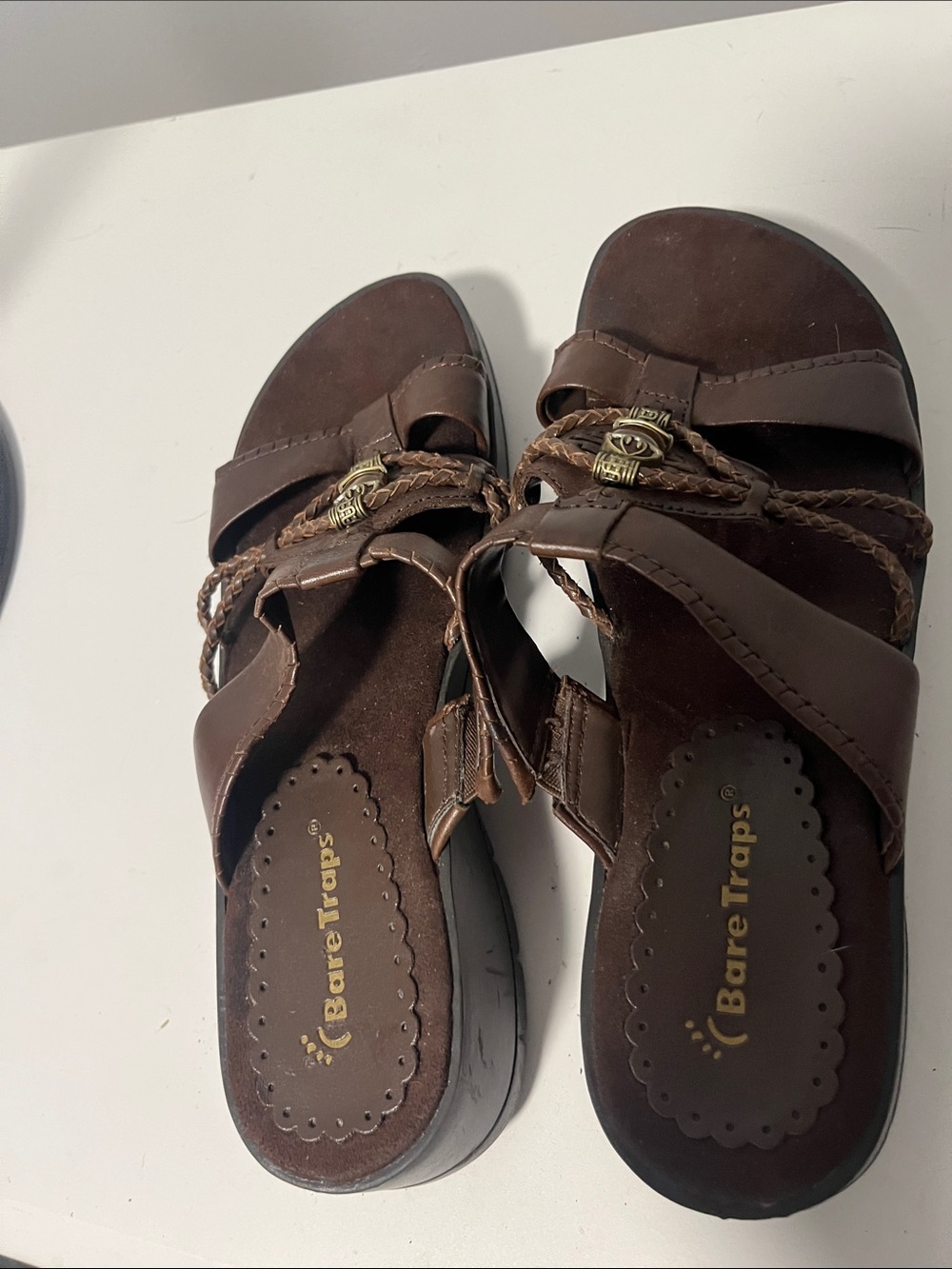 BareTraps Brown Braided Leather Slide Sandals